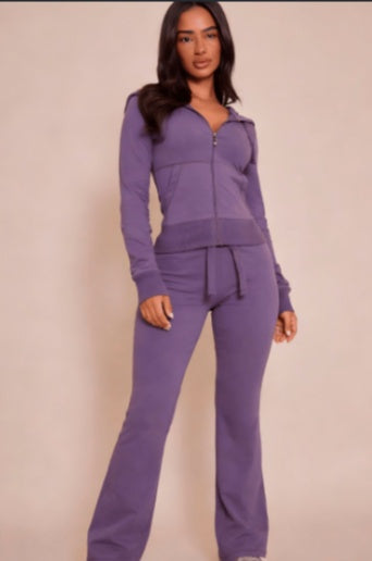 Hot Girl Style Hooded Zip Slim Fit Sweatshirt  Flared Pants Casual Two-Piece Set